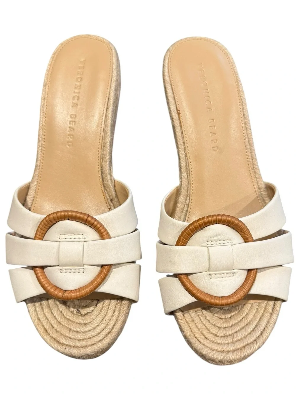 Veronica Beard Wedges Ivy White Leather Espadrille Sandals Size 7.5 M